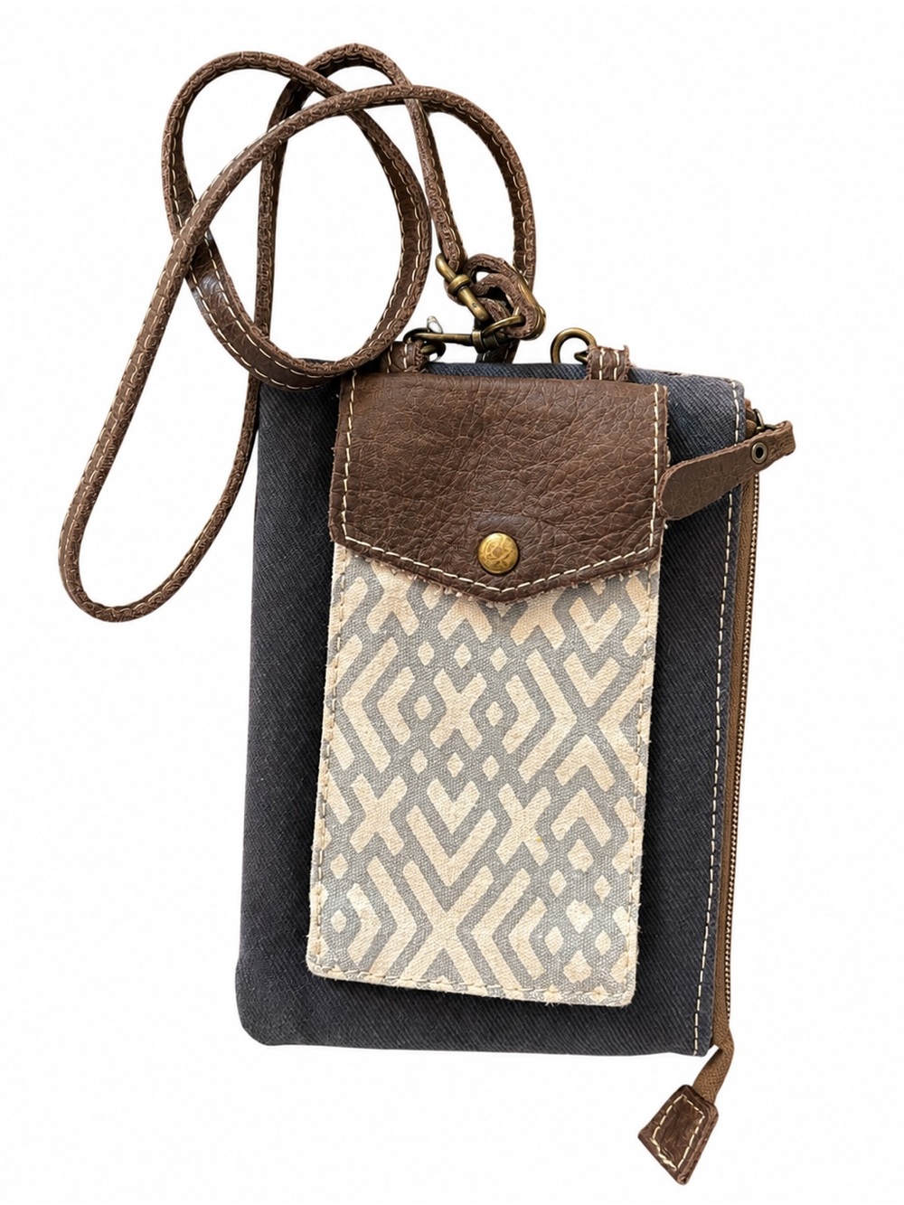 Myra Bag Blue & White Canvas Leather Phone Crossbody Bag Boho Western